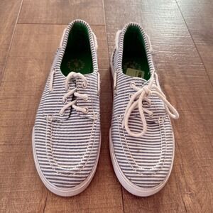 Womens Polo Ralph Lauren Boat Shoes Striped Lace Up Canvas Sneakers Lilia Size 8